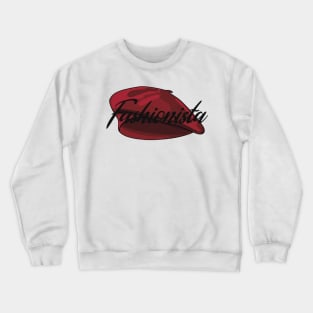 Red French Beret with the word 'Fashionista' in it Crewneck Sweatshirt